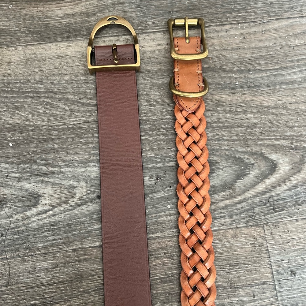 Brown and Tan Leather Belts with Gold Buckles